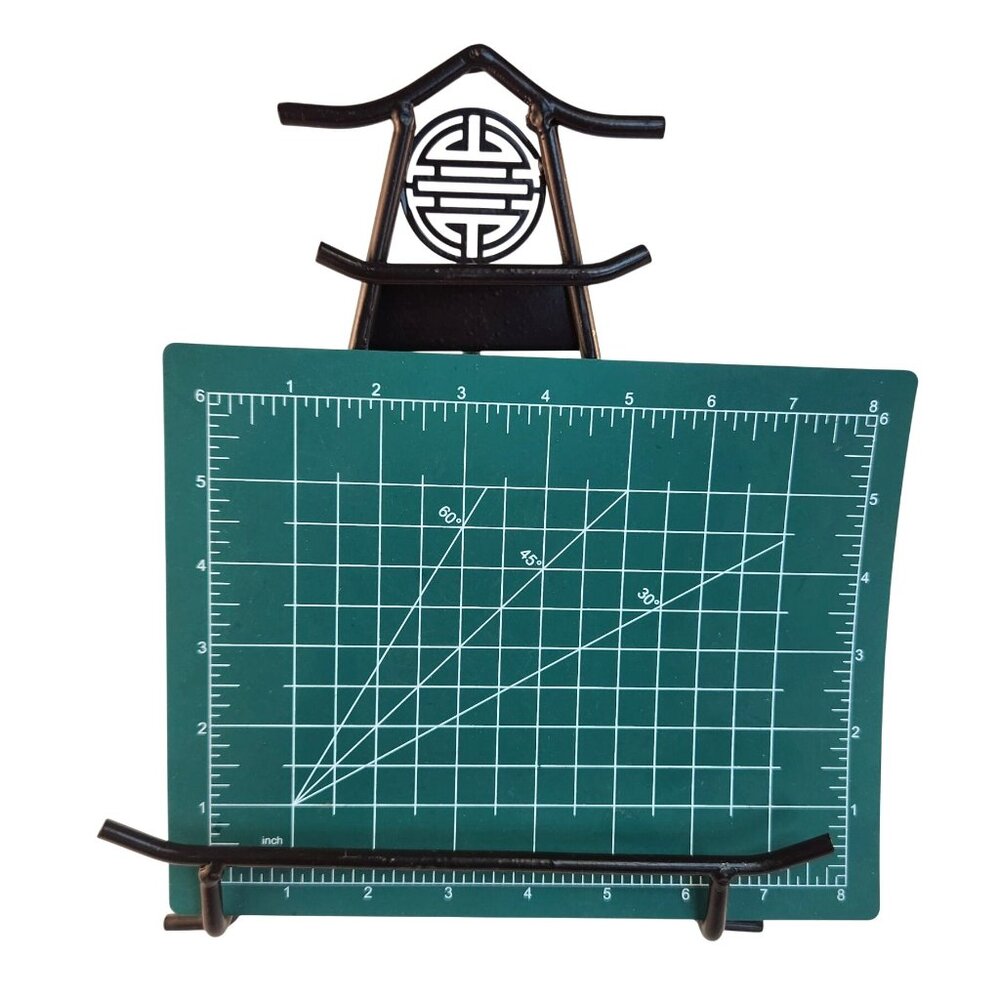 Asian-Inspired Metal Easel Stand With Decorative Symbol For Art Books Or Display - Picture 3 of 6
